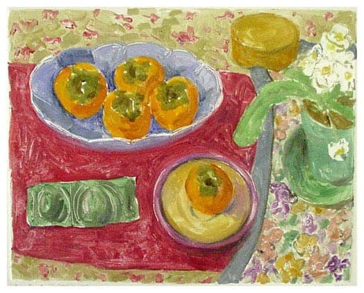 Janet Yake - Blue Bowl with Persimmons